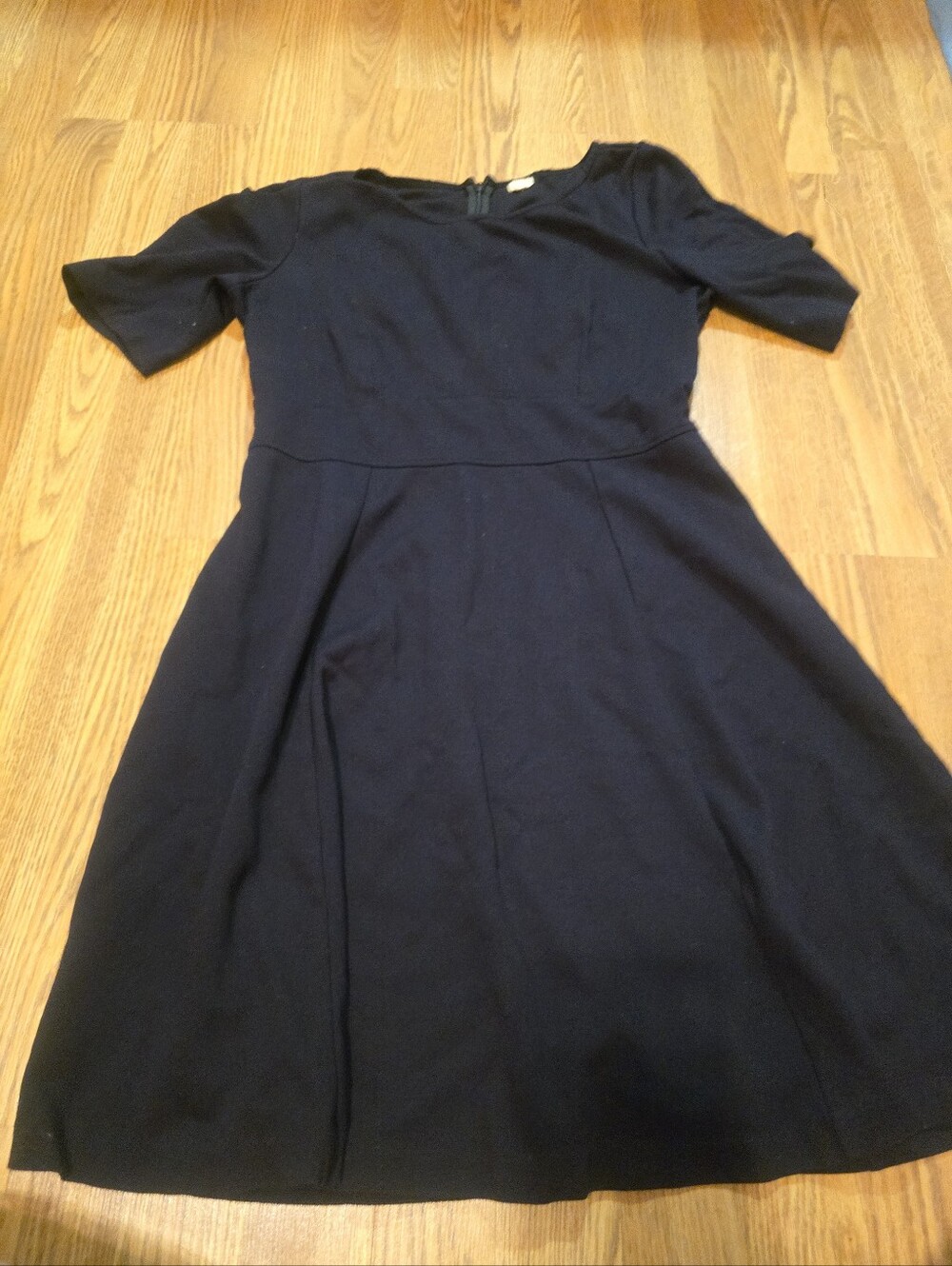 J. Crew Black Short-Sleeve Fit-and-Flare Dress